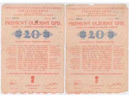 ČSR, Premiový dlužní úpis Československého červeného kříže, 2 ks, 1920