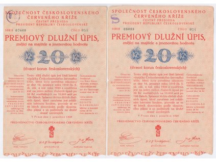 ČSR, Premiový dlužní úpis Československého červeného kříže, 2 ks, 1920