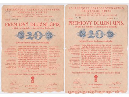 ČSR, Premiový dlužní úpis Československého červeného kříže, 2 ks, 1920