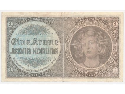 Protektorát, 1 K, bez data (1940), série H, neperforovaná, stav 1