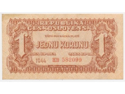 ČSR, 1 Kč, 1944, poukázka, série HB, neperforovaná, stav 0
