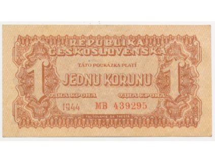 ČSR, 1 Kč, 1944, poukázka, série MB, neperforovaná, stav 0