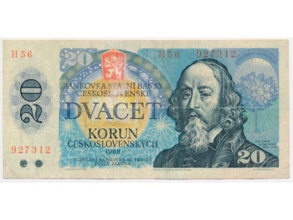 ČSSR, 20 Kč, 1988, série H, neperforovaná, oběhový stav