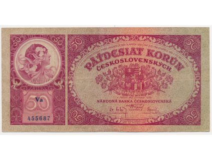 ČSR, 50 Kčs, 1929, série Va, neperforovaná, oběhový stav