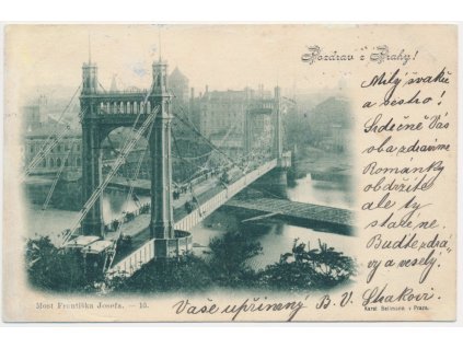 49 - Praha, Most Františka Josefa, Nakl. K. Bellmann, prošlá poštou 1899
