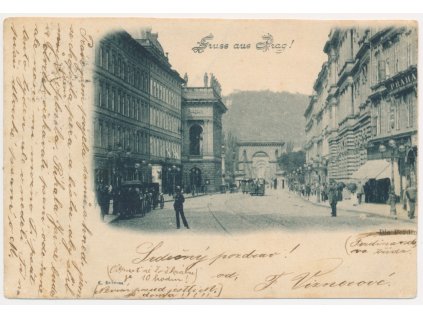 49 - Praha, Ferdinandova (Národní) třída, oživená ulice, K. Bellmann, 1899