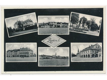 40 - Nymbursko, Lysá nad Labem, 6-ti okénková koláž dominant města, cca 1936