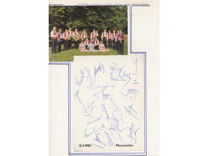 Moravanka Jana Slabáka, moravská dechová kapela, sběratelský list s vl. podpisy členů kapely