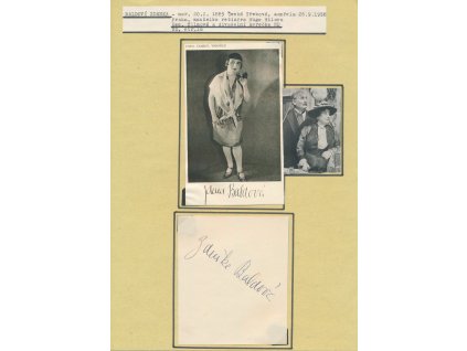 Baldová Zdenka (1885-1958), česká herečka, sběratelský list s vl. podpisem