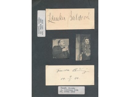 Černý František (1904-1963), herec, Baldová Zdenka (1885-1958), herečka, sběratelská karta s vl. podpisy