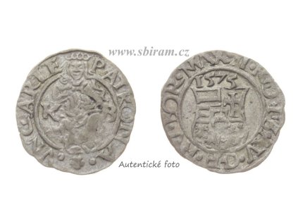 Maximilián II. (1564 - 1576), Ag (stříbrná) mince 1 Denár, 1575 KB, stav -1/1-