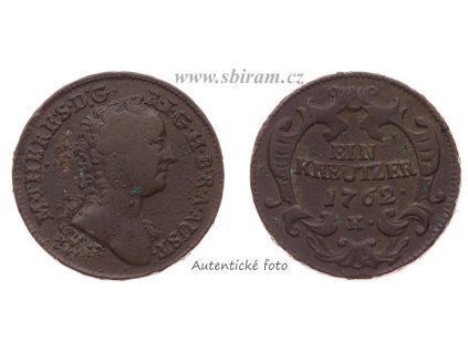 Marie Terezie (1740 - 1780), mince 1 Krejcar, 1762 K, stav 1/1
