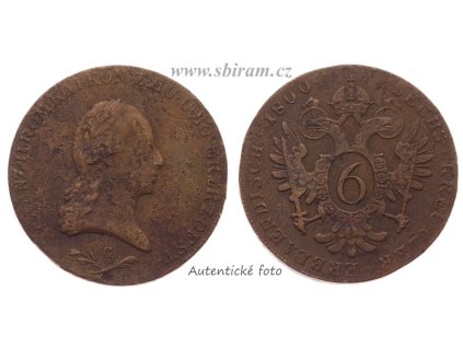 František II. (1792 - 1835), mince 6 Krejcar, 1800 C, slušná oběhová jakost