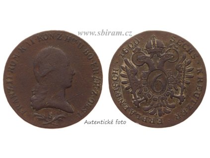 František II. (1792 - 1835), mince 6 Krejcar, 1800 S, slušná oběhová jakost