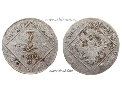 František II. (1768 - 1835), Ag (stříbrná) mince 7 Krejcar, 1802 C, slušný oběhový stav