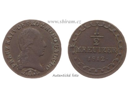 František II. (1768 - 1835), mince 1/2 Krejcar, 1812 A, stav 1/1