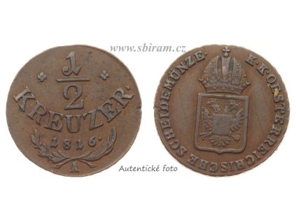 František II. (1768 - 1835), mince 1/2 Krejcar, 1816 A, stav 1/1