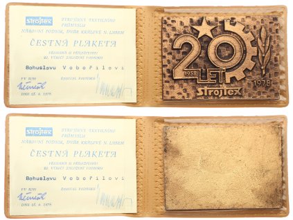 ČSSR, AE pamětní plaketa 20.výročí založení podniku Strojtext, 1978