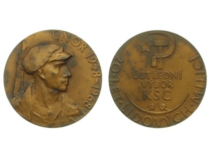 ČSSR, AE plaketa 20 let založení Lidových milicí, průměr 50mm, stav 1/1