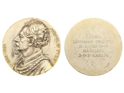 ČSR, AE plaketa Miroslav Tyrš, 1948, průměr 60mm, stav 1/1