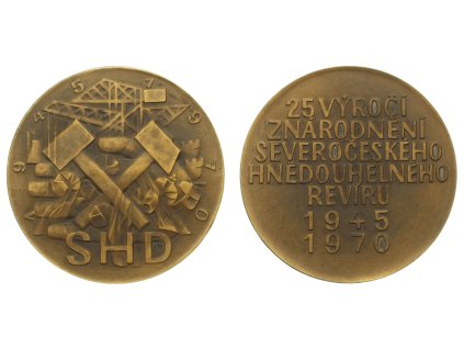 ČSSR, AE plaketa 25. SHD, hornictví, průměr 60mm, 1970, stav 1/1
