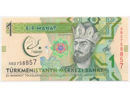 Turkmenistán, 1 Manat, 2017, stav UNC