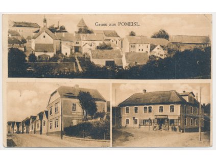 34 - Lounsko, Nepomyšl (Pomeisl), 3 záběr dominant, mj. obchod, 1926