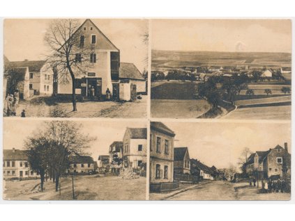 34 - Lounsko, Hořany, 4 okénkový záběr dominant vesnice, cca 1924