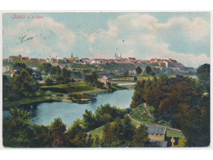 34 - Lounsko, Žatec (Saaz), celkový pohled na město, cca 1915