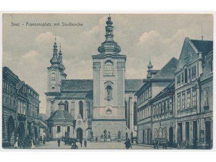 34 - Lounsko, Žatec, Franzensplatz mit Stadtkirche, cca 1911