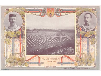 Oficiální dopisnice k V. sletu všesokolskému v Praze 1907, koláž