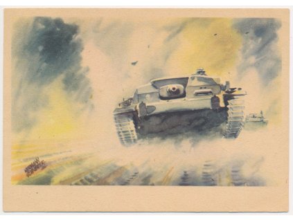 Propaganda, Německý tank, razítko München-Riem, 1944