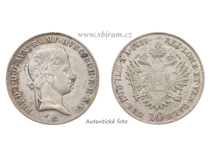 Ferdinand V. (1835-1848), Ag (stříbrná) mince 10 Krejcar, 1839 C, stav 1/1