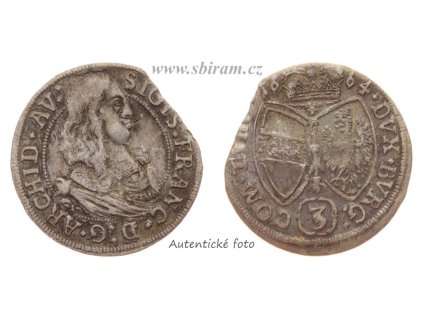Zikmund Tyrolský (1630-1655), Ag (stříbrná) mince 3 Krejcar, 1664, stav 1/1