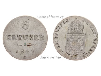 Rakousko - Uhersko, Ag (stříbrná) mince 6 Kreuzer, 1849 C, stav 2/2
