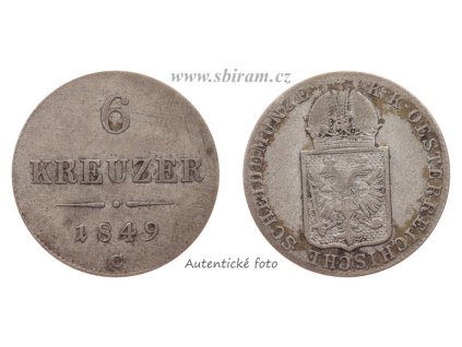 Rakousko - Uhersko, Ag (stříbrná) mince 6 Kreuzer, 1849 C, stav 2/2