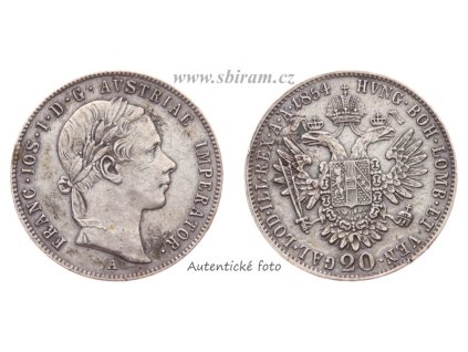 Rakousko - Uhersko, Ag (stříbrná) mince 20 Krejcar, 1854 A, hranka jinak stav -0/0-