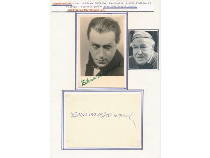 Kohout Eduard (1889-1976), český herec, sběratelský list s vl. podpisem