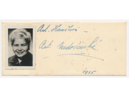 Nedošinská Antonie (1885-1950), česká herečka, fotografie na sběrat. kartičce s vl podpisem
