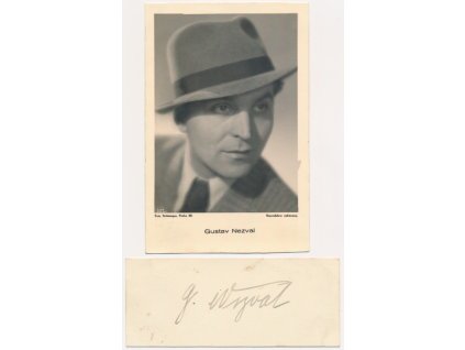Nezval Gustav (1907-1998), český herec, portrétová pohlednice a kartička s vl. podpisem