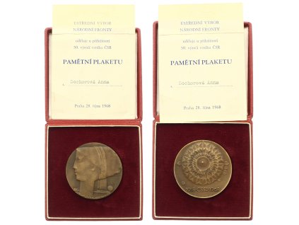 ČSSR, AE pamětní plaketa k 50. výročí vzniku republiky, 1968, pěkná jakost