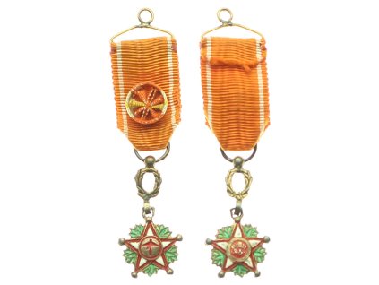 Maroko, miniatura Řádu Ouissama Alaouiteho, IV. třída, pro důstojníky, stužka, rozeta, stav 1/1/1