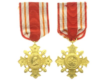 Vatikán, Leo XIII. - Čestný zlatý kříž "Pro Ecclesia et Pontifice 1888", stuha, krásný stav 1/1/1