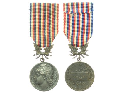 Francie, AE Čestnou medaile francouzské pošty a telegrafů (PTT), stuha, bronz, stav 1/1/1