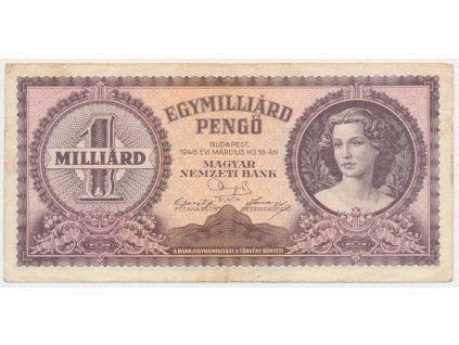 Maďarsko, 1 miliarda Pengö, 1946, oběhový stav