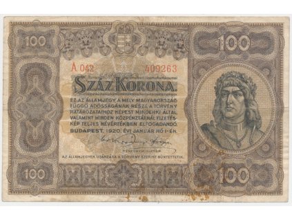 Maďarsko, 100 Korona, 1920, oběhový stav