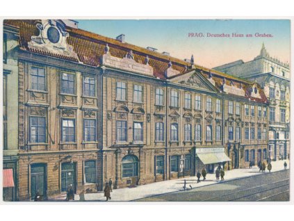 49 - Praha, Příkopy, Deutsche Haus am Graben, lidé na ulici, cca 1926