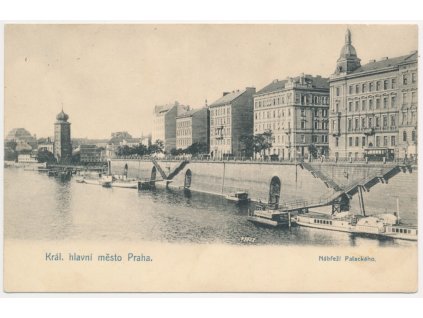 49 - Praha, pohled na Nábřeží Palackého, parníky..., cca 1904