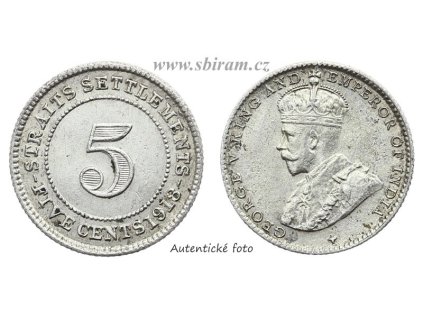 Průlivové osady, Ag (stříbrná) mince 5 Cents, 1918...viz autentické foto