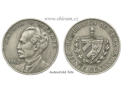 Kuba, mince 20 Centavos, 1962...viz autentické foto
